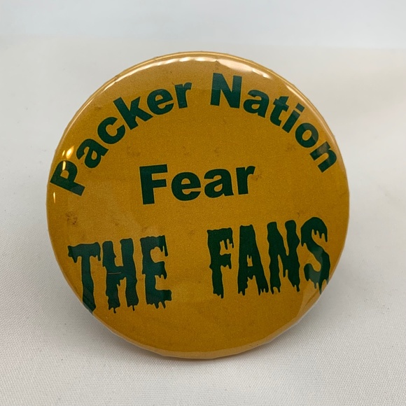 Vintage 1990s Green Bay Packers 'Packer Nation Fear The Fans' 3" Button Pin - Picture 1 of 7